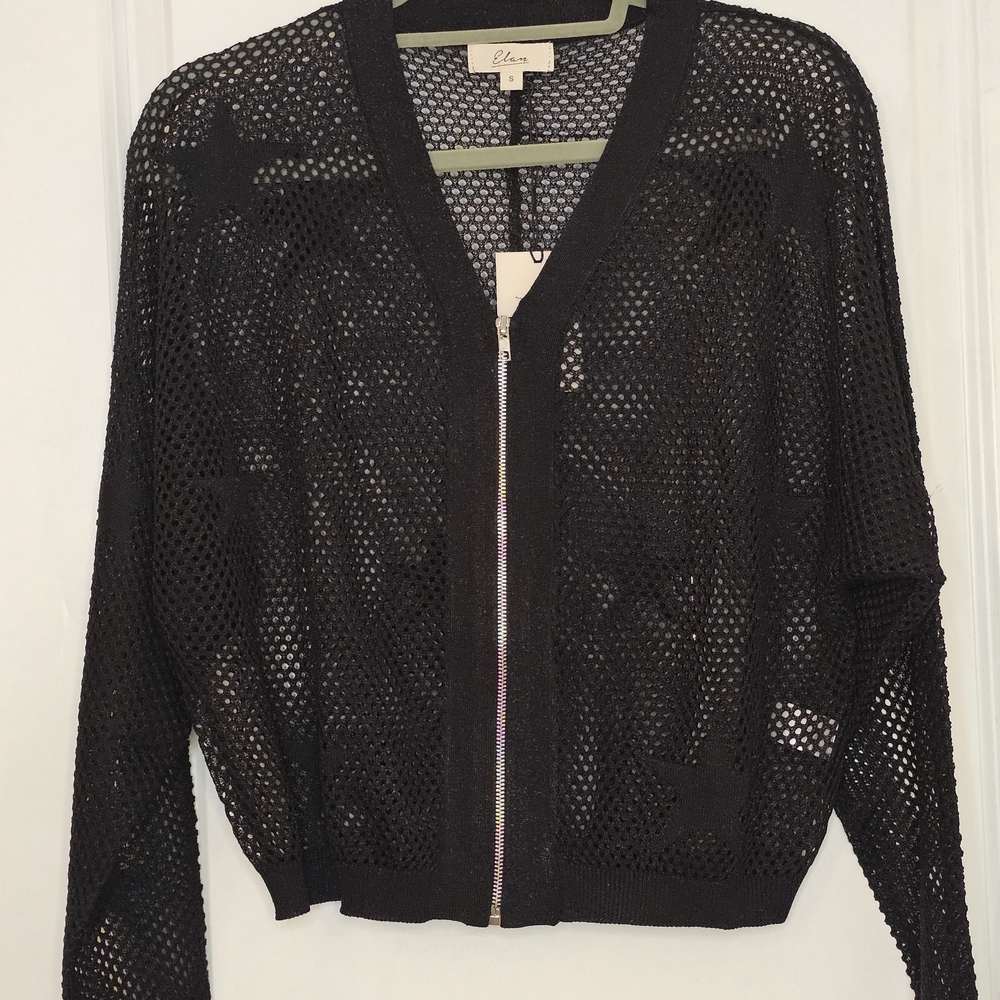 Elan Black Mesh Zipper Jacket/Beach Coverup